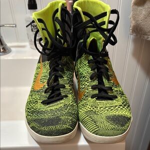 Vibrant Green and Black High-Top Sneakers